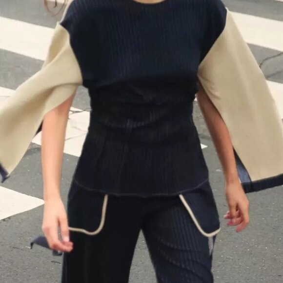 Nwt Zara Women Set Striped Sweatshirt Black/Sand Sz L BNWT - Picture 2 of 4